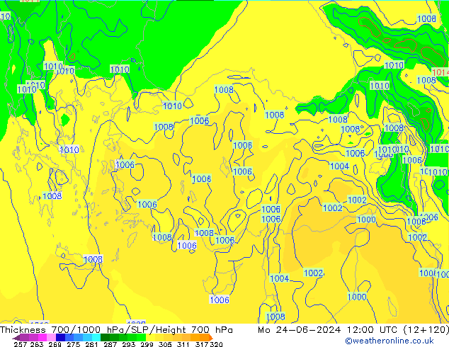 Dikte700-1000 hPa EC (AIFS) ma 24.06.2024 12 UTC