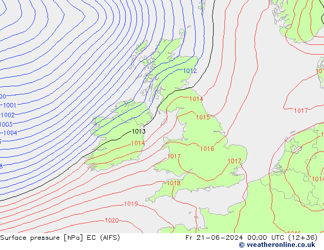 Atmosférický tlak EC (AIFS) Pá 21.06.2024 00 UTC