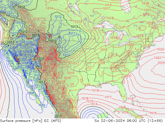 Surface pressure EC (AIFS) Sa 22.06.2024 06 UTC