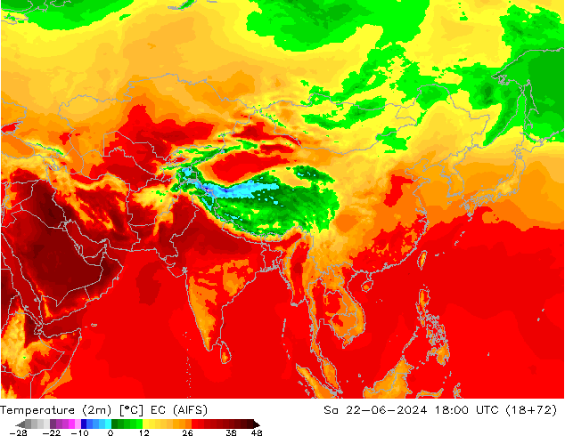 карта температуры EC (AIFS) сб 22.06.2024 18 UTC