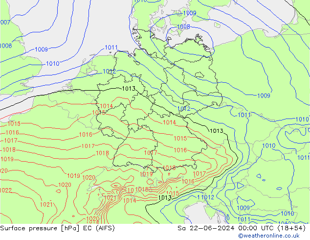 Surface pressure EC (AIFS) Sa 22.06.2024 00 UTC