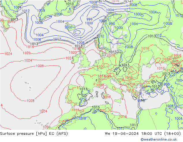 Surface pressure EC (AIFS) We 19.06.2024 18 UTC