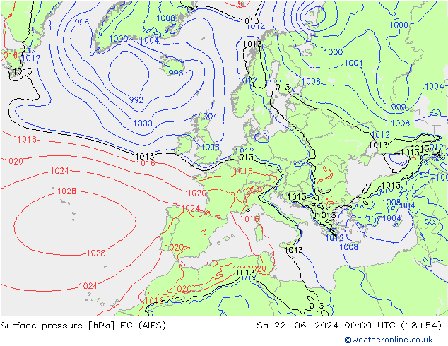 Bodendruck EC (AIFS) Sa 22.06.2024 00 UTC