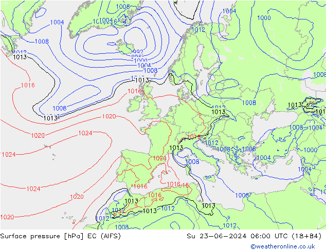 Surface pressure EC (AIFS) Su 23.06.2024 06 UTC