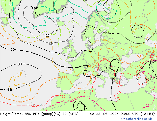 Height/Temp. 850 hPa EC (AIFS) Sa 22.06.2024 00 UTC