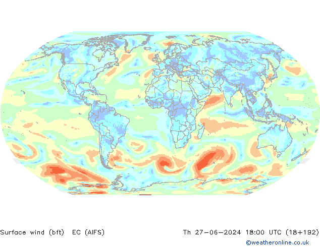 Surface wind (bft) EC (AIFS) Th 27.06.2024 18 UTC