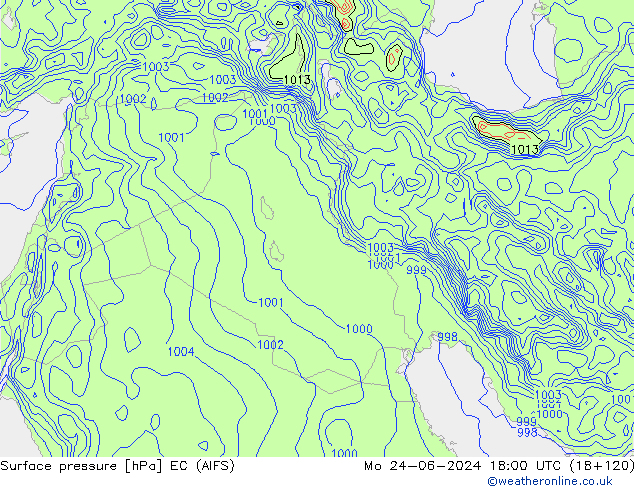 Atmosférický tlak EC (AIFS) Po 24.06.2024 18 UTC