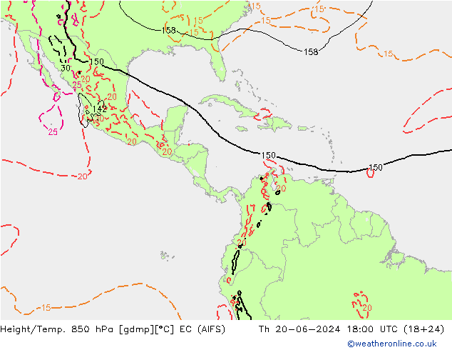 Yükseklik/Sıc. 850 hPa EC (AIFS) Per 20.06.2024 18 UTC