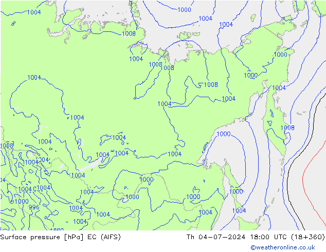 Atmosférický tlak EC (AIFS) Čt 04.07.2024 18 UTC