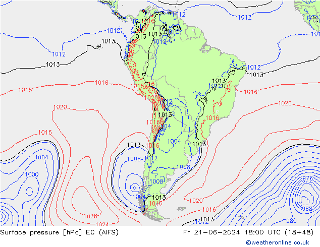 Surface pressure EC (AIFS) Fr 21.06.2024 18 UTC