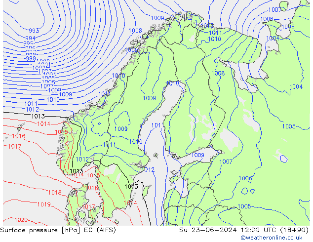 Pressione al suolo EC (AIFS) dom 23.06.2024 12 UTC