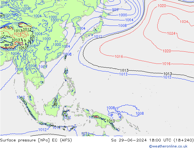 Surface pressure EC (AIFS) Sa 29.06.2024 18 UTC