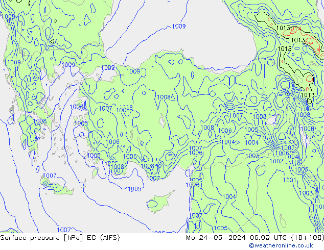 Atmosférický tlak EC (AIFS) Po 24.06.2024 06 UTC