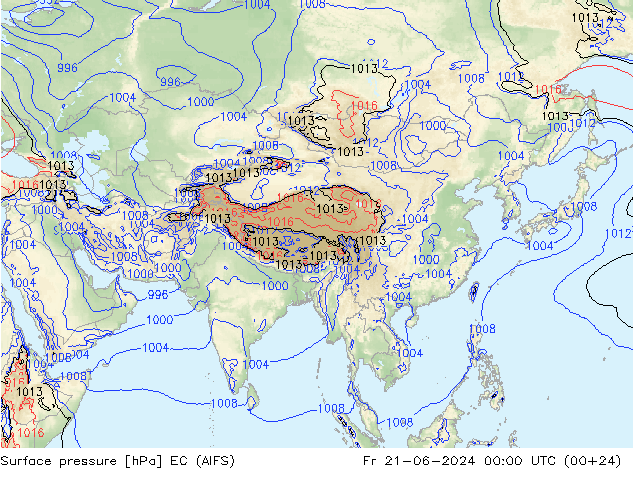 Atmosférický tlak EC (AIFS) Pá 21.06.2024 00 UTC