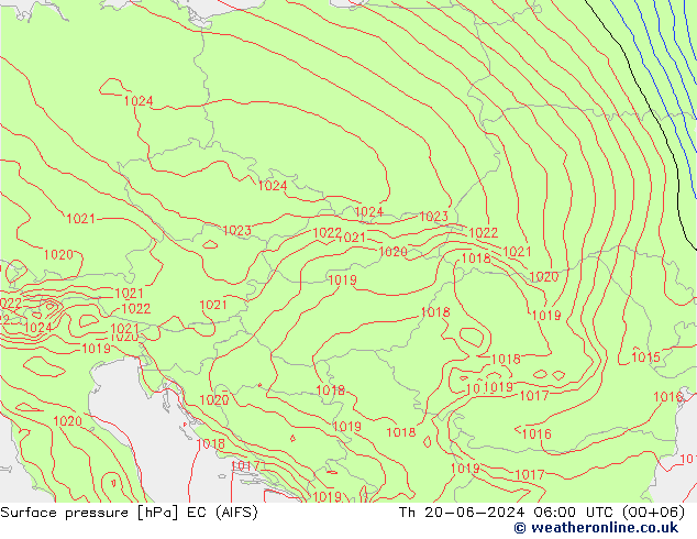 Atmosférický tlak EC (AIFS) Čt 20.06.2024 06 UTC