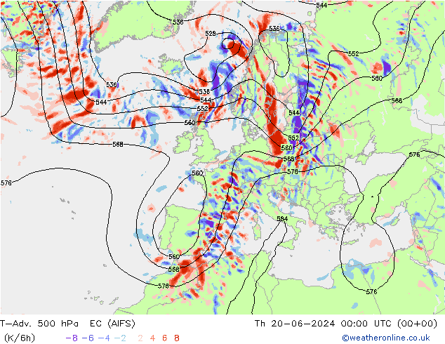 T-Adv. 500 hPa EC (AIFS) jue 20.06.2024 00 UTC