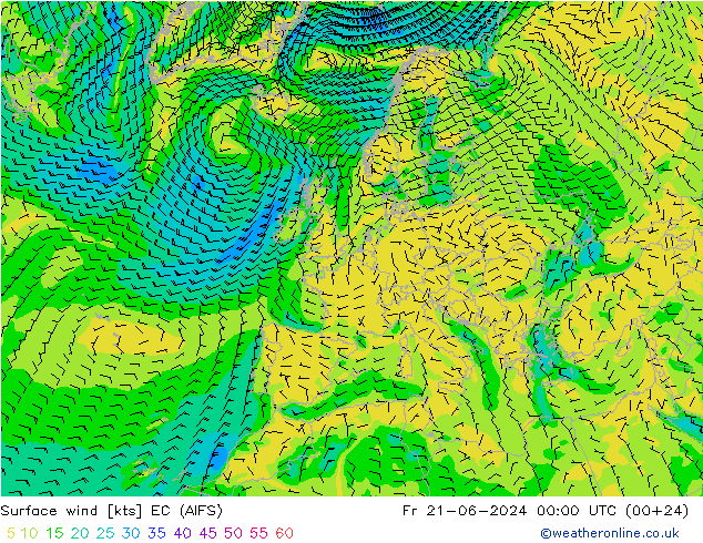 Viento 10 m EC (AIFS) vie 21.06.2024 00 UTC