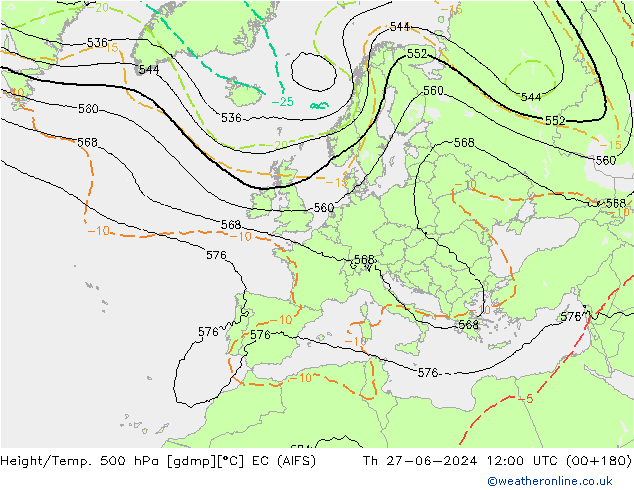Hoogte/Temp. 500 hPa EC (AIFS) do 27.06.2024 12 UTC