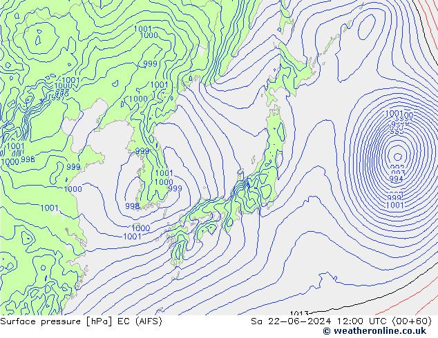 Surface pressure EC (AIFS) Sa 22.06.2024 12 UTC