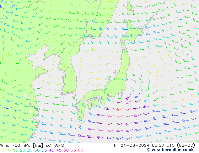 Wind 700 hPa EC (AIFS) Fr 21.06.2024 06 UTC