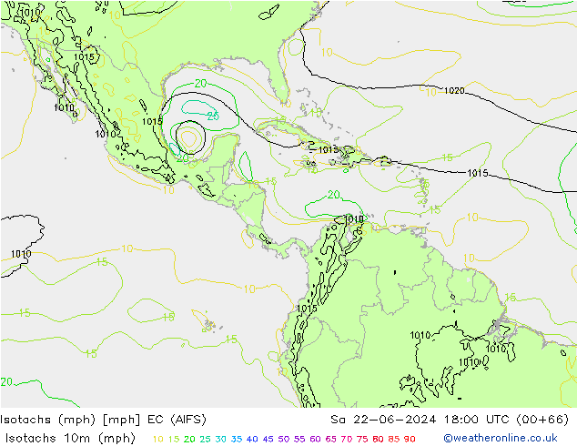 Isotachen (mph) EC (AIFS) Sa 22.06.2024 18 UTC
