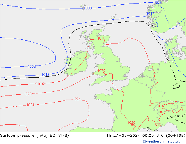 Atmosférický tlak EC (AIFS) Čt 27.06.2024 00 UTC