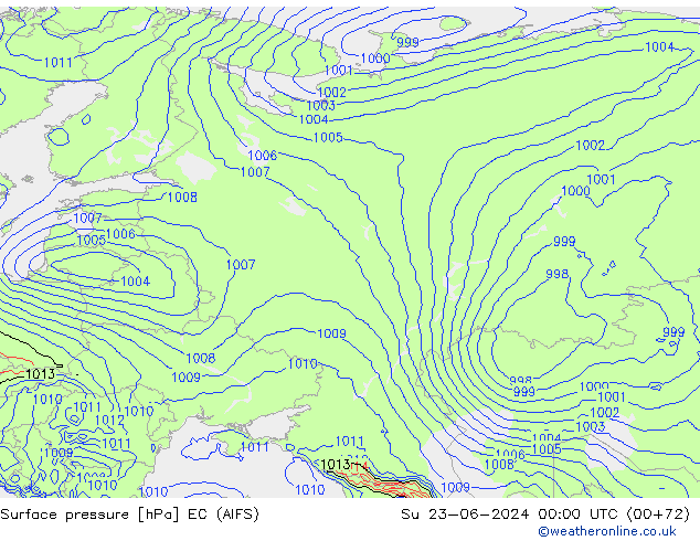 Atmosférický tlak EC (AIFS) Ne 23.06.2024 00 UTC