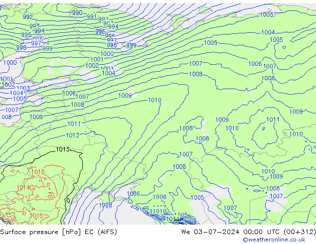Surface pressure EC (AIFS) We 03.07.2024 00 UTC