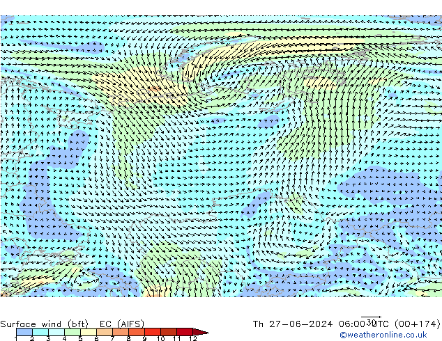 Wind 10 m (bft) EC (AIFS) do 27.06.2024 06 UTC