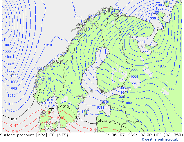 Pressione al suolo EC (AIFS) ven 05.07.2024 00 UTC