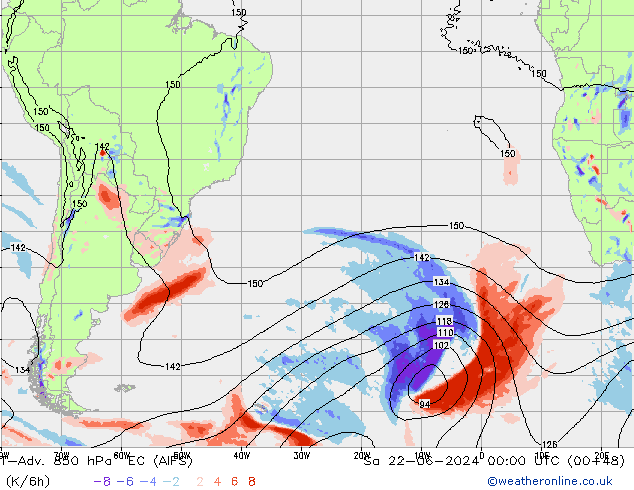 T-Adv. 850 hPa EC (AIFS) Cts 22.06.2024 00 UTC