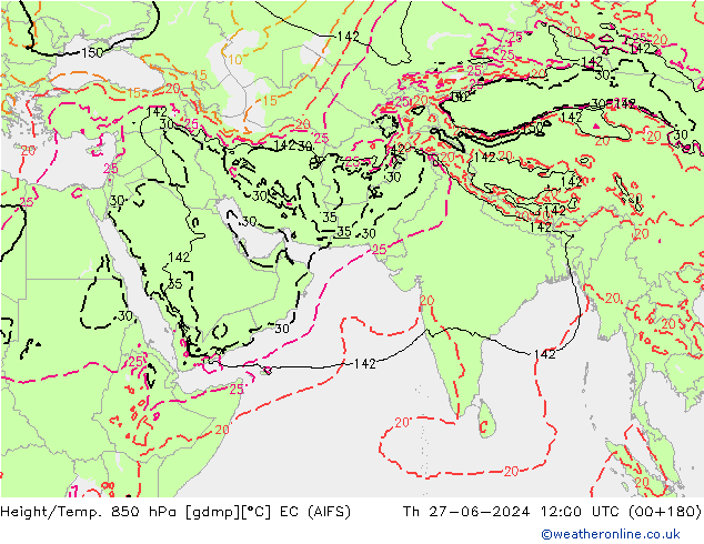 Height/Temp. 850 hPa EC (AIFS) 星期四 27.06.2024 12 UTC