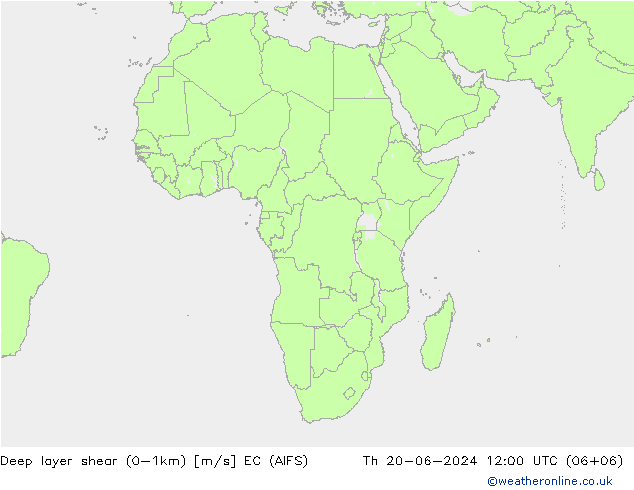 Deep layer shear (0-1km) EC (AIFS) Qui 20.06.2024 12 UTC