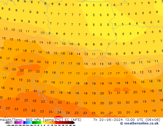 Geop./Temp. 850 hPa EC (AIFS) jue 20.06.2024 12 UTC