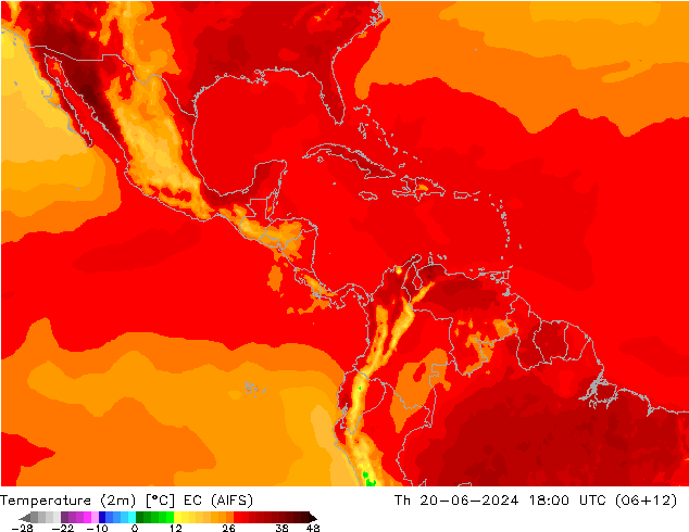 Temperatuurkaart (2m) EC (AIFS) do 20.06.2024 18 UTC