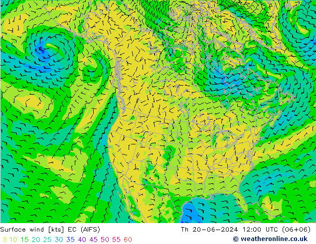 风 10 米 EC (AIFS) 星期四 20.06.2024 12 UTC