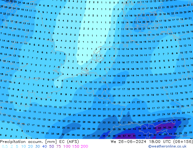 Precipitation accum. EC (AIFS) ср 26.06.2024 18 UTC