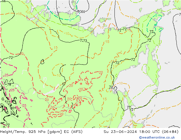 Height/Temp. 925 hPa EC (AIFS) Su 23.06.2024 18 UTC