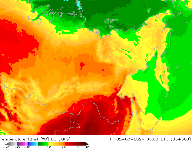 карта температуры EC (AIFS) пт 05.07.2024 06 UTC