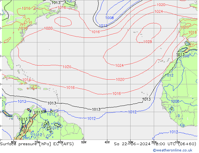 Surface pressure EC (AIFS) Sa 22.06.2024 18 UTC