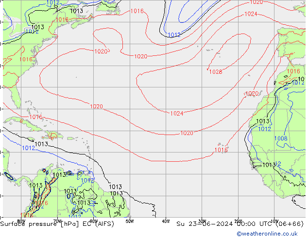 Atmosférický tlak EC (AIFS) Ne 23.06.2024 00 UTC