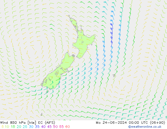 Wind 850 hPa EC (AIFS) Po 24.06.2024 00 UTC