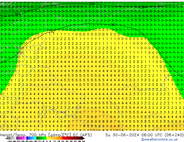 Height/Temp. 700 hPa EC (AIFS) nie. 30.06.2024 06 UTC