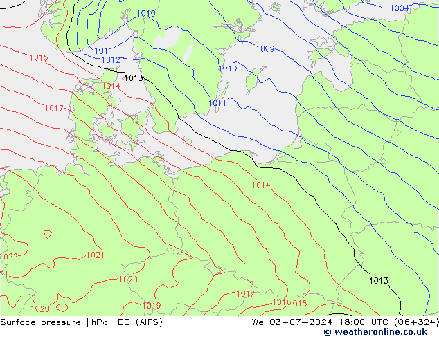 Atmosférický tlak EC (AIFS) St 03.07.2024 18 UTC