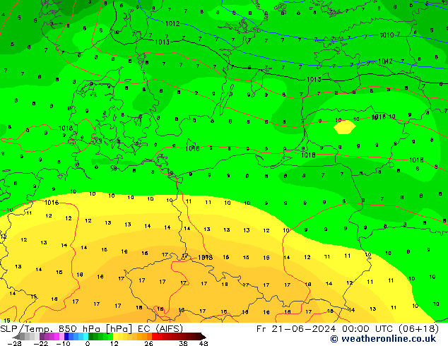 SLP/Temp. 850 hPa EC (AIFS) Fr 21.06.2024 00 UTC