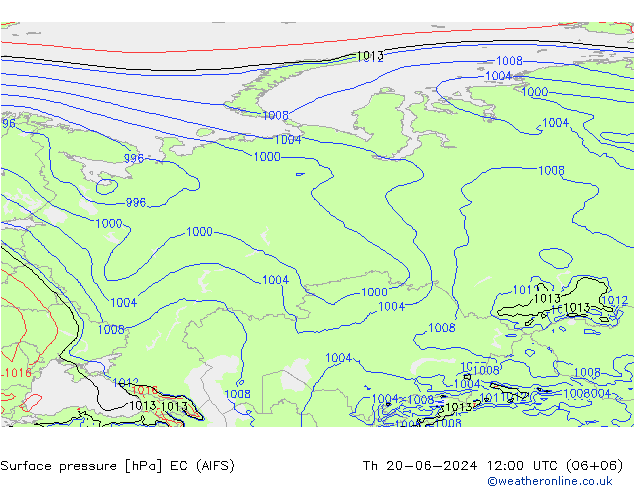 Atmosférický tlak EC (AIFS) Čt 20.06.2024 12 UTC