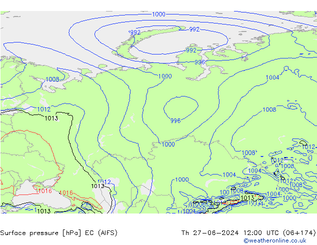 Presión superficial EC (AIFS) jue 27.06.2024 12 UTC