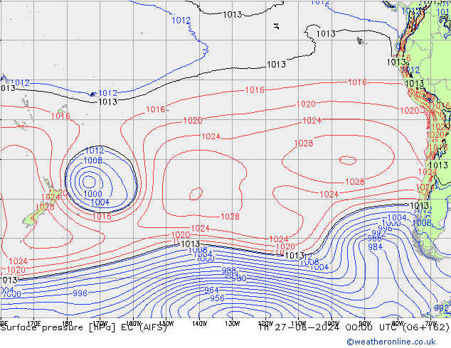 Pressione al suolo EC (AIFS) gio 27.06.2024 00 UTC
