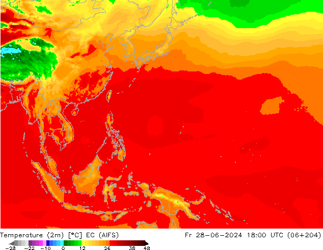 Temperatura (2m) EC (AIFS) ven 28.06.2024 18 UTC