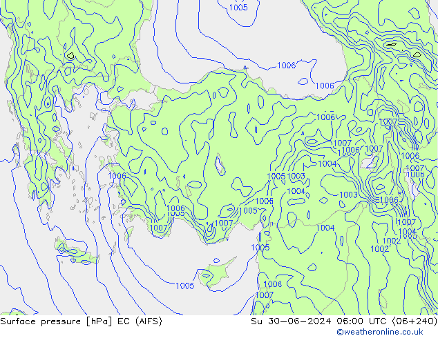 Atmosférický tlak EC (AIFS) Ne 30.06.2024 06 UTC